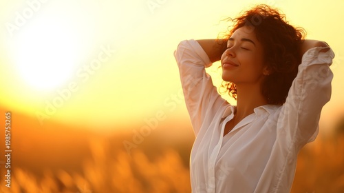 Embracing serenity a woman reflects at sunset in nature capturing emotional moments in a tranquil environment