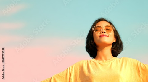 Joyful celebration of life beach sunset portrait photography serene atmosphere close-up view happiness concept