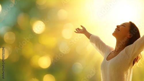 Embracing joyful moments woman celebrating life outdoors nature lifestyle uplifting atmosphere