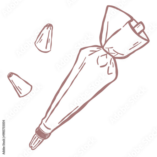 Piping bag with nozzle for cake decorating pastry tool hand drawn line style