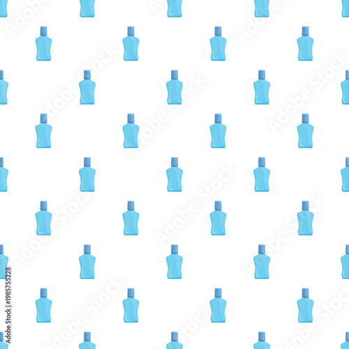 Repeating pattern featuring many blue bottles for cosmetic or cleaning liquid