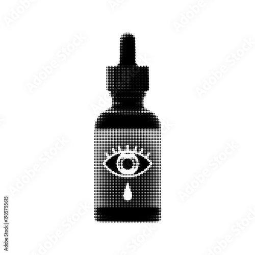 Photos Halftone-style illustration of a small dropper bottle, commonly used for eye drops or liquid medicine