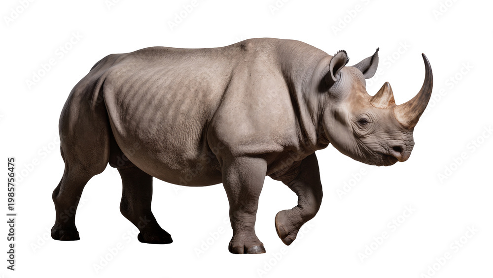 Fototapeta premium Large grey rhinoceros with one horn, isolated on transparent background