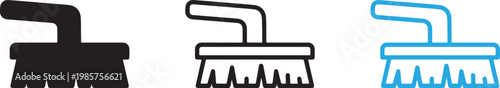 Cleaning Brush Icons: Solid Silhouette, Outline, and Blue Accent