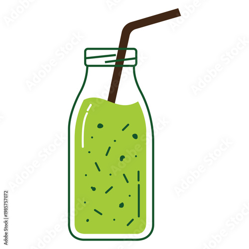 Green Smoothie: A refreshing illustration of a vibrant green smoothie, served in a stylish glass bottle with a straw. Perfect for health and wellness promotions.