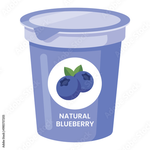 Fresh Blueberry Yogurt Cup: A refreshing illustration of a single serving container of natural blueberry yogurt, a delicious and healthy treat. 