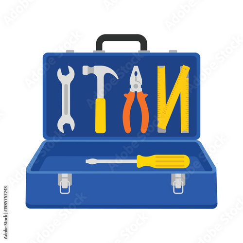 Toolbox Essentials: An open toolbox reveals essential hand tools neatly arranged, ready for various tasks. A symbol of preparedness and craftsmanship. 