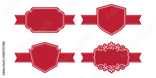 Elegant Emblems: A collection of exquisite red emblems, perfect for design with various intricate patterns.