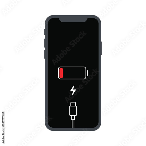 Low Battery: A visual depiction of a smartphone in the need of charging, symbolized by a depleted battery icon and a charging cable.