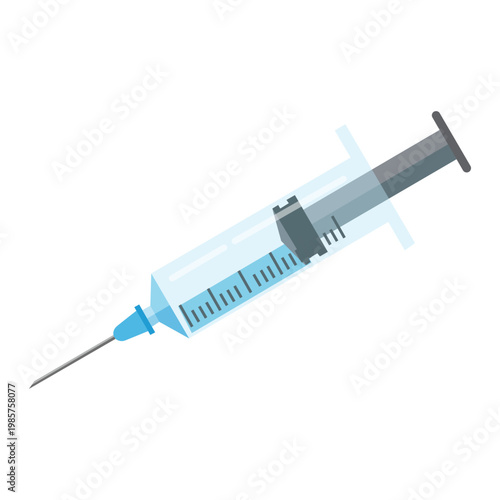 Vaccination and Injection: Illustrative representation of a transparent syringe filled with a sterile liquid, a symbol of medical intervention and healthcare advancements. 