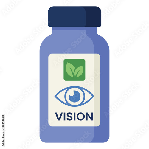 Vision Care Supplement: An eye-care supplement bottle, showcasing an eye symbol and the word 'VISION', represents care for vision health.