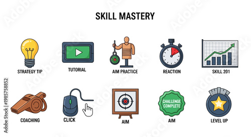 Skill mastery and personal development icons.