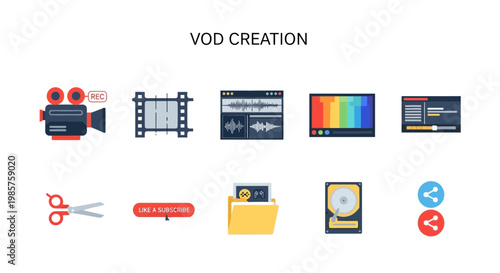 Video on Demand Creation Icons Set.