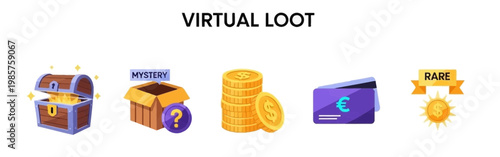 Virtual loot box icons with coins.