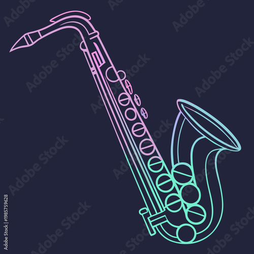 Gradient neon saxophone musical instrument simple outline.