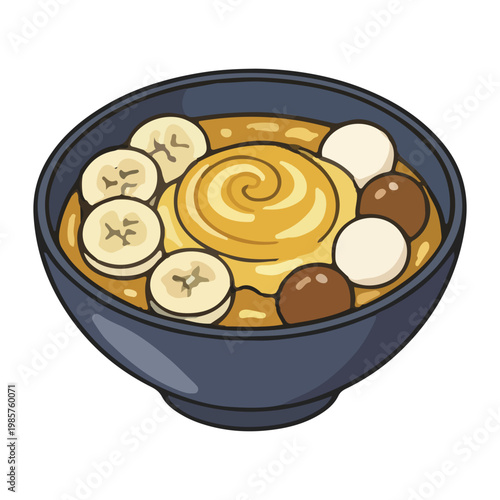 Cartoon Illustration of a Sweet Banana Dessert Bowl