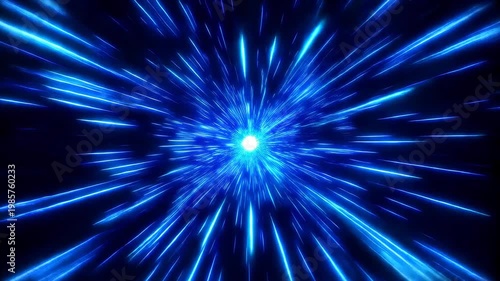 Abstract fast motion through a blue space tunnel with bright light stars and cosmic speed effect
