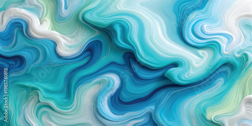Teal Marble Effect with Swirling White Patterns. Abstract design for creative backgrounds, artistic wallpaper, and fluid art concept