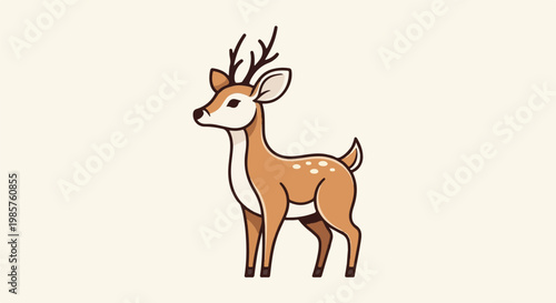 Whimsical cartoon deer with small white spots and branched antlers
