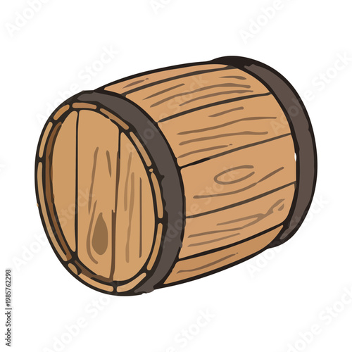 Traditional Wooden Barrel Illustration Isolated on White Background