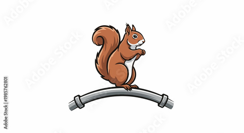 Cartoon squirrel perched on a gray pipe