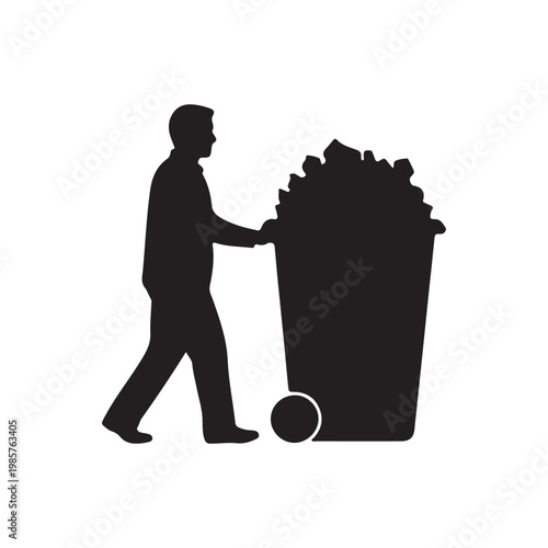 Man, trash silhouette icon vector flat design