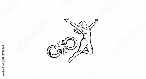 Woman breaking free from chains, leaping joyfully