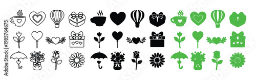 Set of 36 Valentine's Day Love and Romance Icons Vector