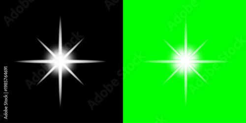 Bright sunlight star flare overlay on black and green background glowing light effect