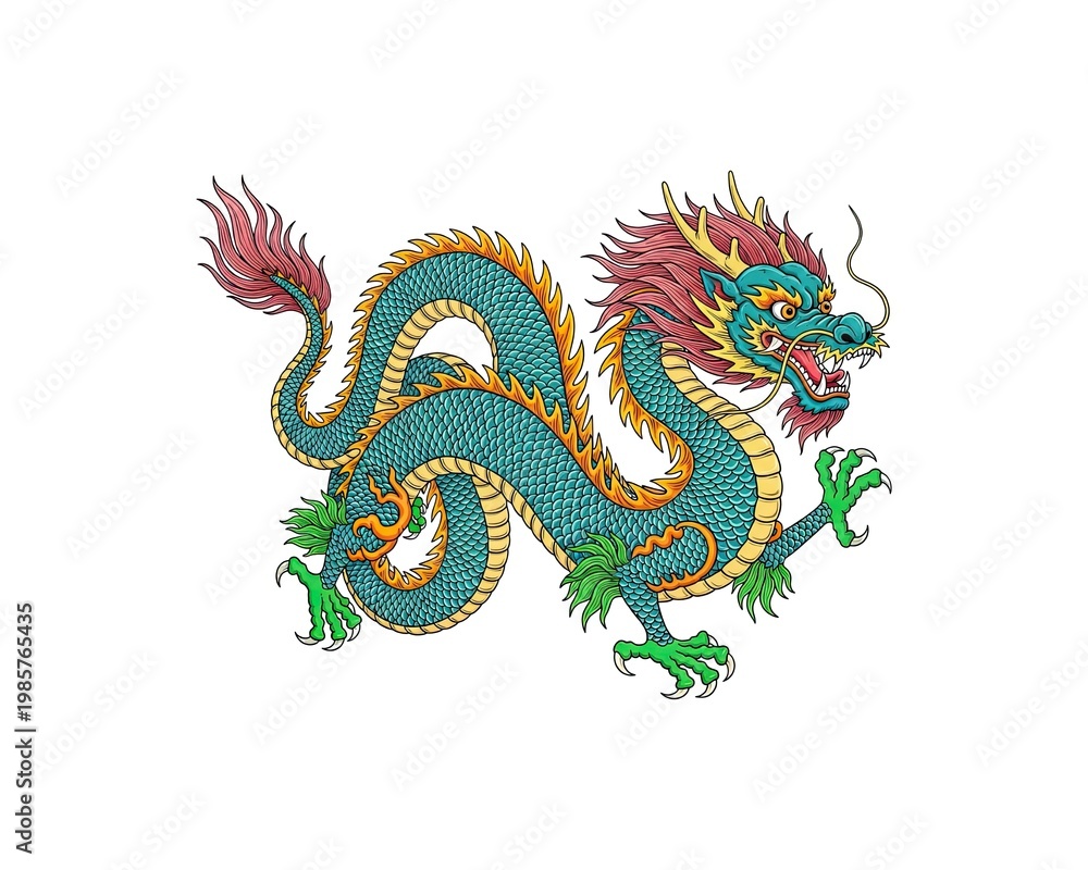Fototapeta premium Intricate and colorful Chinese dragon for mythology and fantasy art