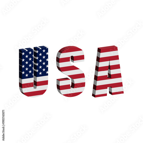3D USA letters with American flag design, patriotic symbol