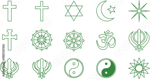 Collection of diverse religious and spiritual symbols from various traditions