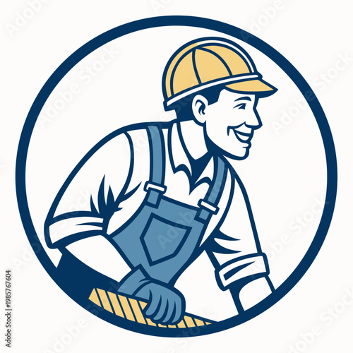 Happy construction worker in hard hat smiling.