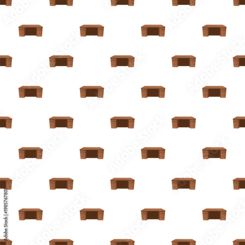 Wooden office desks forming a repeating seamless pattern on a clean white background