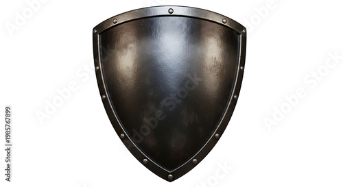 Vintage metal shield with rivets on white background