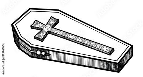 coffin, cross, funeral, death, grave, burial, coffinbox, casket, religion, christian, symbol, black, white, vector, illustration, icon, simple