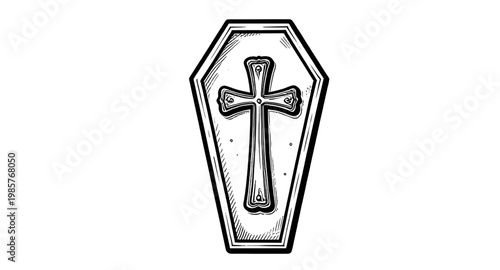 coffin vector, funeral coffin, cross coffin, burial casket, death symbol, grave icon, mourning symbol, christian cross, funeral icon, black white, coffin illustration, religious symbol, cemetery icon,