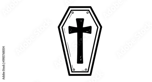 coffin vector, funeral coffin, cross coffin, burial casket, death symbol, grave icon, mourning symbol, christian cross, funeral icon, black white, coffin illustration, religious symbol, cemetery icon,