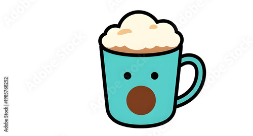 coffee, mug, hot, beverage, cartoon, drink, cup, foam, cream, chocolate, cappuccino, sweet, warm, cafe, cozy, steam, cute