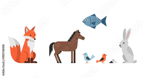 Collection of cute flat vector animals