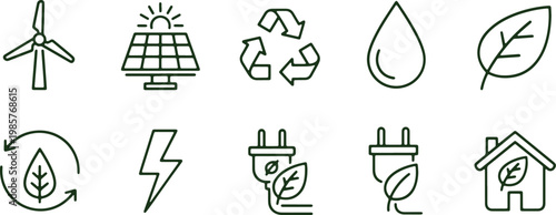 Icons representing various sustainable and renewable energy sources and concepts