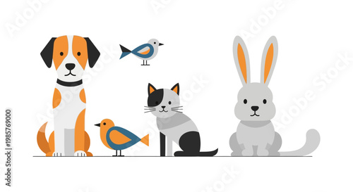 Dog Cat Bird and Rabbit Friends.