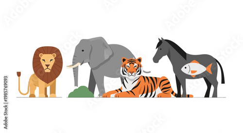 Collection of majestic wild animals in flat design