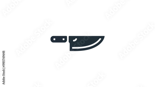 A sleek black chef's knife with a curved blade and wooden handle Vector