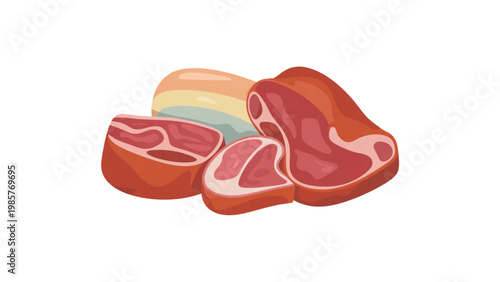Cross-section of raw beef steak with visible fat marbling and muscle fibers Vector