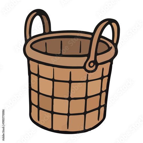 Cartoon Illustration of an Empty Wicker Basket with Handles