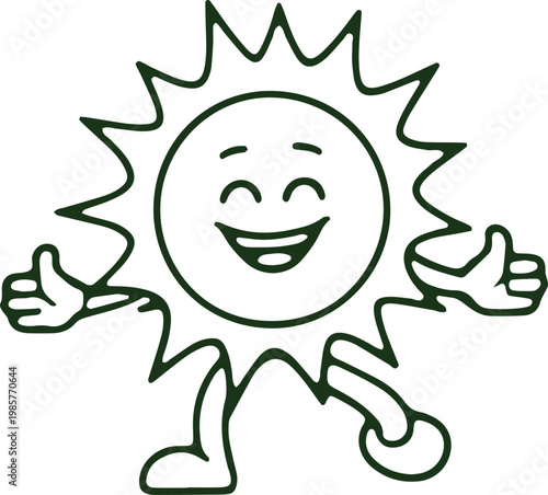 A cheerful anthropomorphic sun with arms outstretched and a smiling face