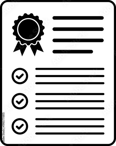 Certificate icon set. Documents and analyst checklists, check mark tick. Management, strategic planning. Vector illustration.
