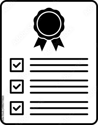 Certificate icon set. Documents and analyst checklists, check mark tick. Management, strategic planning. Vector illustration.