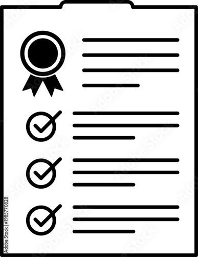Certificate icon set. Documents and analyst checklists, check mark tick. Management, strategic planning. Vector illustration.